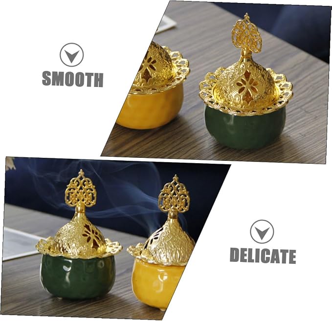 Elegant Green Ceramic and Metal Incense Burner - Image 9