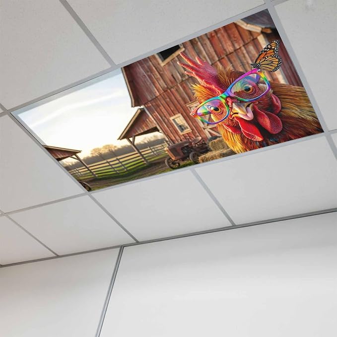 2x4 ft Fluorescent Light Cover for Ceiling Farm Funny Chicken Magnetic Light by Unknown