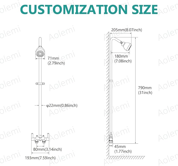 Aolemi Outdoor Shower Fixtures Kit Faucet System 3 Inch Center with Showerhead 2 Handle Exposed Shower with Brass Mix Valve Matte Black