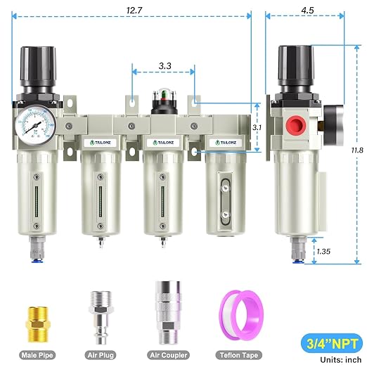 TAILONZ PNEUMATIC 3/4 Inch NPT 0-240 PSI Industrial Grade 4 Stage Air Drying - Image 2