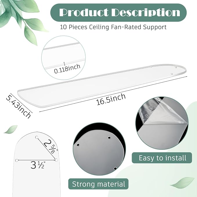 CroBlissful 10 Pcs 16-1/2'' Ceiling Fan Blades - Image 2