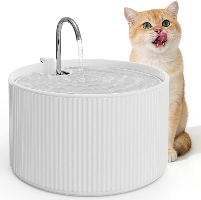 Ceramic Cat Water Fountain, 2.2L/74oz Pet Water Fountain by Waatoos