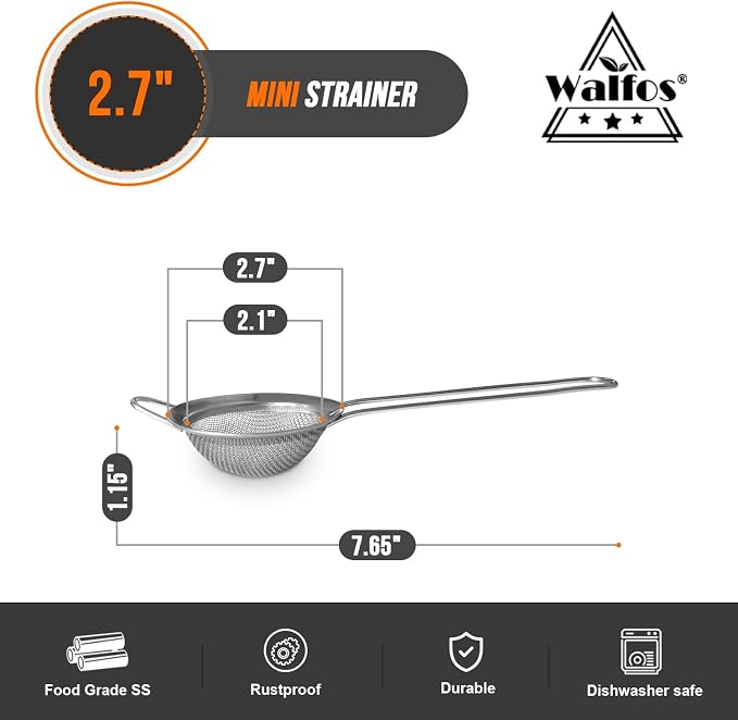 Walfos Small Fine Mesh Tea Strainer, Mini Stainless Steel Sieve - Image 5
