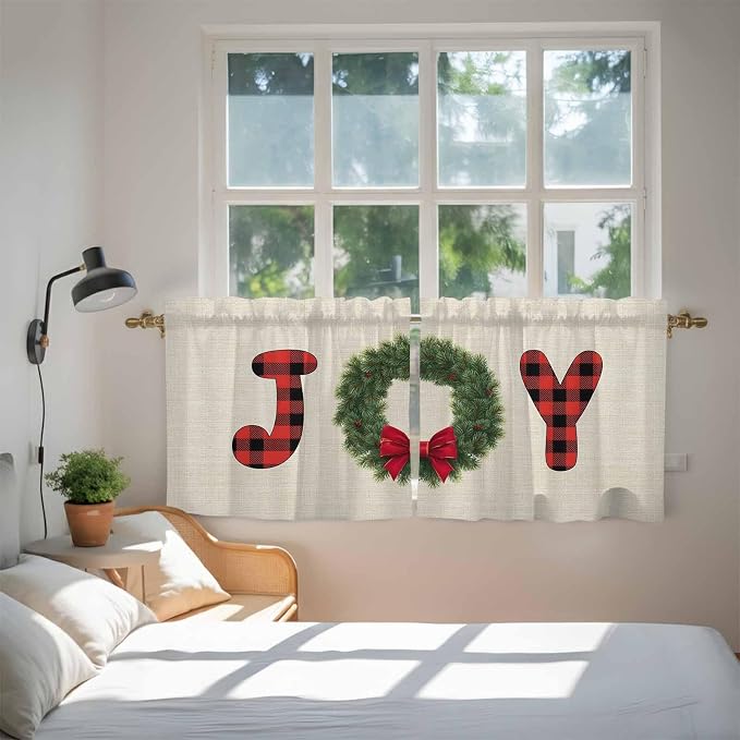 Red Green Christmas Kitchen Tier Curtains 24 Inch Long 2 Panel Set, Rod Pocket - Image 4