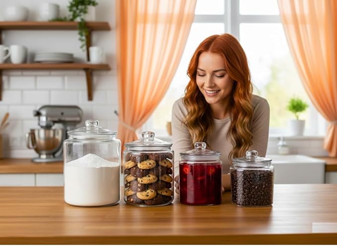 32 oz Glass Jar With Lid - Coffee Canister - Extra Gasket - Glass Cookie Jar, Airtight Kitchen Storage Containers, Apothecary, Dog Treats, Tea, Candy, Spice, Sugar, Kitchen Jar for Pantry