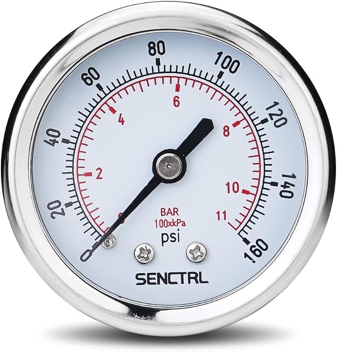 SENCTRL 0-160 Psi Pressure Gauge, 1/4 NPT Back Mount, Waterproof, Stainless by senctrl