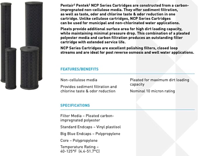 Pentair Pentek NCP-20BB Big Blue Carbon Water Filter, Whole House Non-Cellulose - Image 3