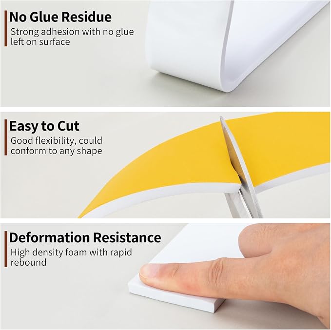 Yotache White Foam Weather Stripping 2" x1/4", Self Stick High Density Closed - Image 5