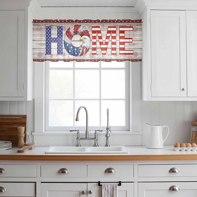 4th of July Sheer Valances for Windows 60"x18", Light Filtering Kitchen - Image 3