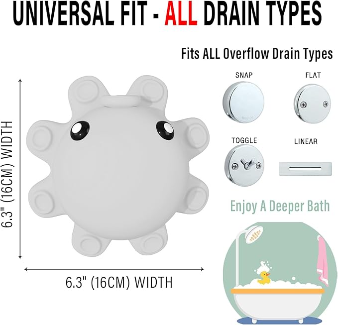 Abalter Bathtub Overflow Drain Cover Tub - Silicone Bathroom Cover, Bath Spa Accessories, Adds Inches of Water for Deeper&Warmer Bath，Grey Gray (ABCVXZY-Grey)