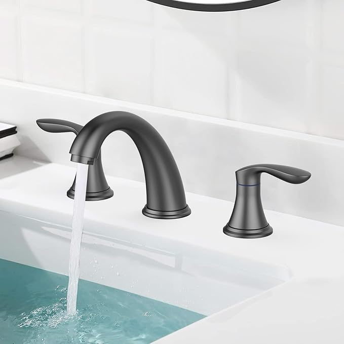 Bathroom Sink Faucet, Faucet for Bathroom Sink, Widespread Matte Black Bathroom Faucet 3 Hole with Stainless Steel Pop Up Drain and cUPC Lead-Free Hose - (Matte Black 2 Packs)