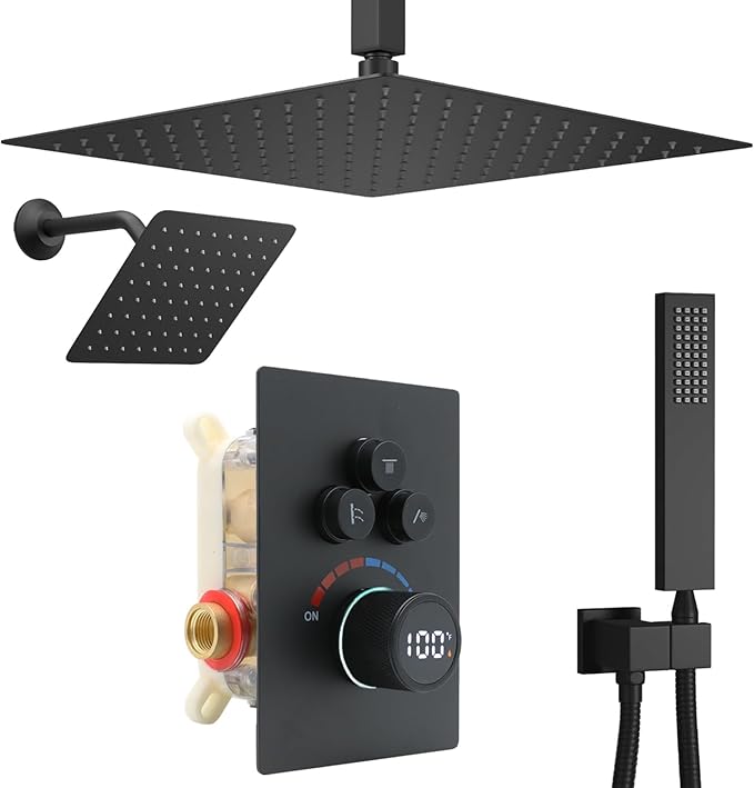 Shower System 12 Inches Rainfall Shower System Shower Head System for Bathroom 3 function shower system set Shower Faucet Rough-in Valve