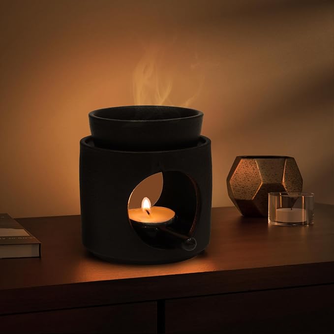 WD&CD Wax Melt Ceramic Oil Burner Black, Aroma Diffuser Essential Oil Burner - Image 5