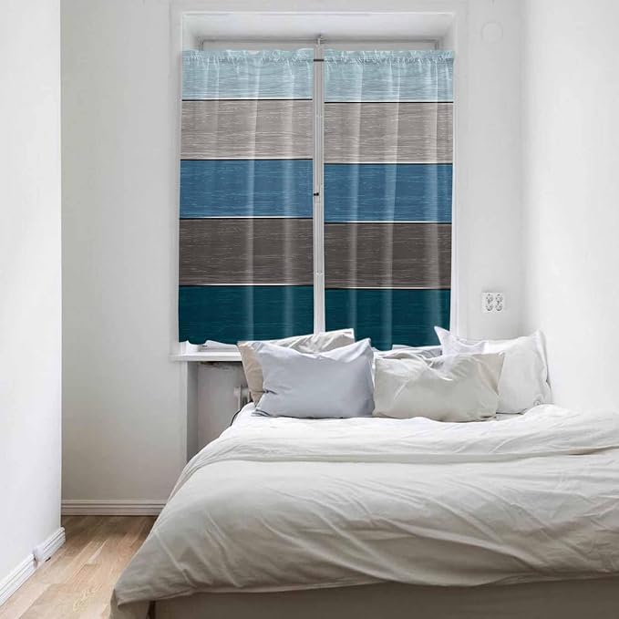 Retro Farm Blue Gray Wood Grain Window Valance Curtains, Rustic Wooden Plank - Image 4
