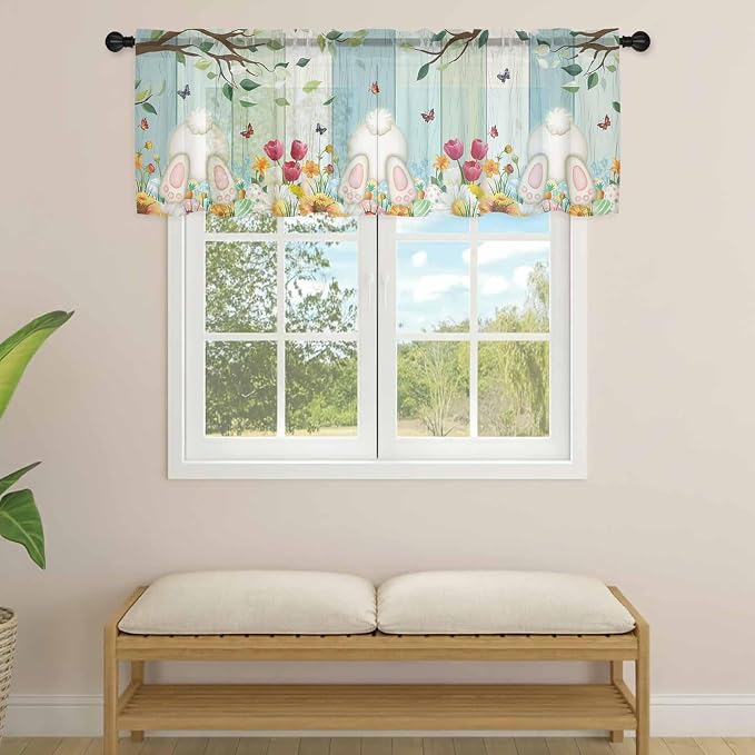 Easter Sheer Valances for Windows 60"x18", Light Filtering Kitchen Curtains - Image 4