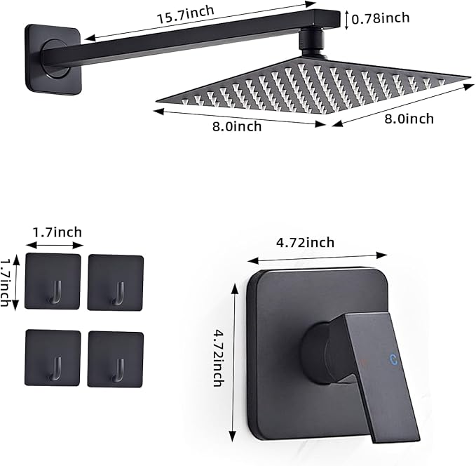 Shower Faucet Set Matte Black Complete Shower System with 8 Inches Rain Shower Head Bathroom Rain Shower Faucet Set Rainfall Shower System with Shower Valve