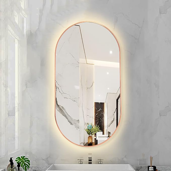 Oval LED Illuminated Bathroom Mirror, Wall-mounted Vanity Makeup Mirror by Unknown