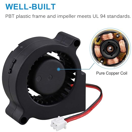 GDSTIME 2-Pack 50mm Turbo Cooling Fan, 12V Blower Fan, 50mm x 20mm DC Brushless - Image 5