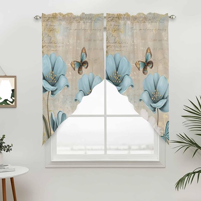 Spring Flowers Swag Valances for Windows, Vintage Rustic Tulips Floral - Image 3