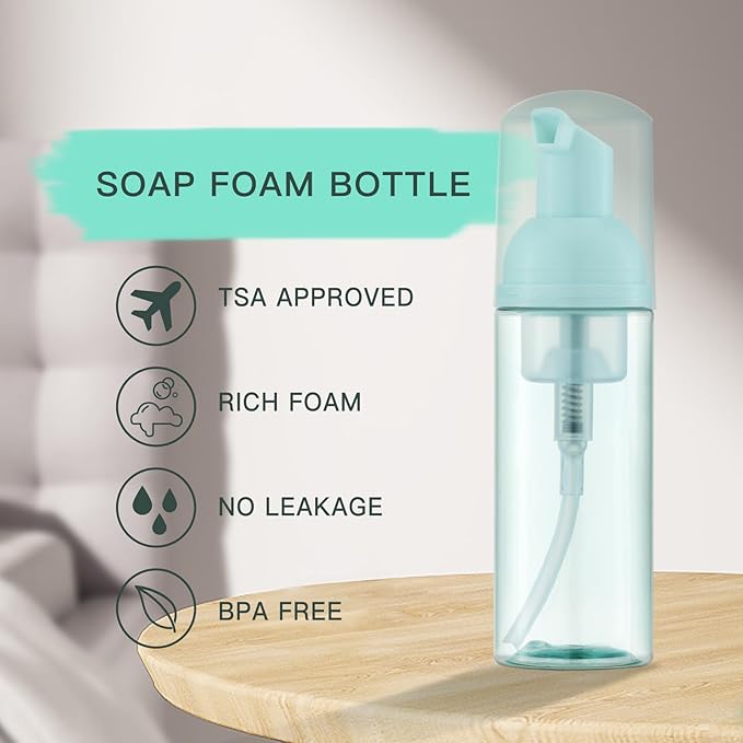 Tekson 30PCS Soap Foam Bottle (2 oz), Empty Travel Foaming Lash Shampoo for Cleanser, Dispenser (Green)