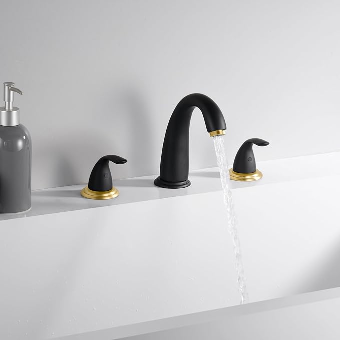 SUMERAIN 2 Handle Widespread Roman Bathtub Faucet Tub Filler with Valve, Black and Gold Finish