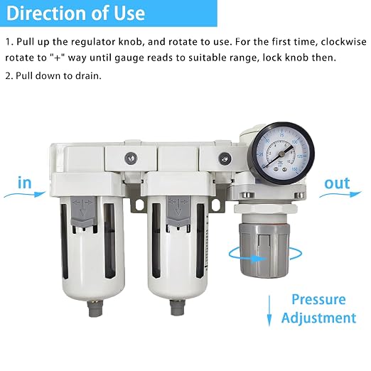 XingNEeng 1/2" NPT Compressed Air Filter Regulator Lubricator Combo, Water/Oil - Image 4
