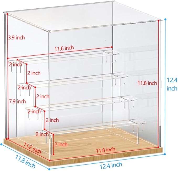 Choowin 5 Tier Clear Acrylic Display Case for Collectibles, Mini Figures, Pop Mart, Labubu, Sonny Angel, Smiski - Assemble Dustproof Acrylic Display Box with Door, Stand (Wood Base, Clear Step)