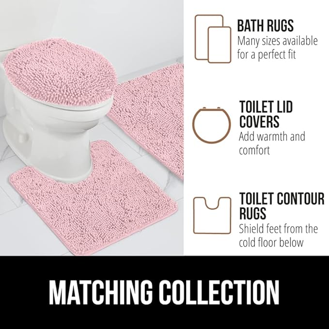 GORILLA GRIP Bath Rug Mat, Soft Absorbent Chenille, Quick Dry Microfiber Mats, Rubber Backing Washable Shower Floor Rugs, Bathmat Runner, US Designed Bathroom Home Decor Accessories 24x17 Light Pink