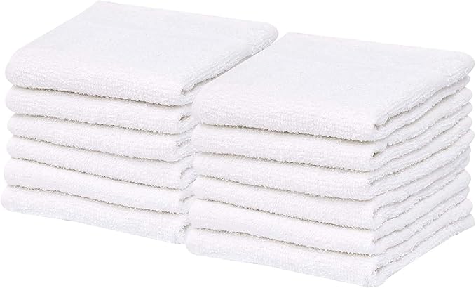 GOLD TEXTILES 60 Pack Economy White Washcloths Set (12x12 inches) - Cotton Blend Commercial Grade Cleaning Rags, Quick Drying & Soft Face Cloths, Fingertip Towels for Bathroom, Spa, Gym, and Kitchen