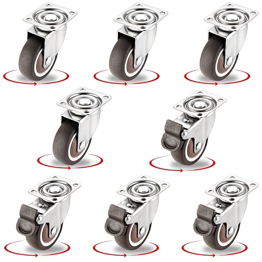 8Pcs 1.5 Inch Low Profile Swivel Casters Wheels, Small Heavy Duty Rubber by ZUOFANG