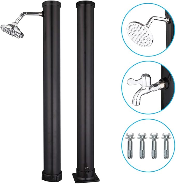 VINGLI Solar Heated Shower, 5.5 Gallon Outdoor Shower with Shower Head and Foot Shower Tap for Outdoor Backyard Poolside Beach Pool Spa,Black (5.5 Gallon)