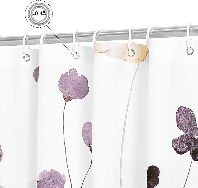 Gibelle Watercolor Floral Shower Curtain, Purple Beige Flower Shower Curtain for Bathroom, Modern Minimalist White Waterproof Fabric Shower Curtain Set 72x72 Inch