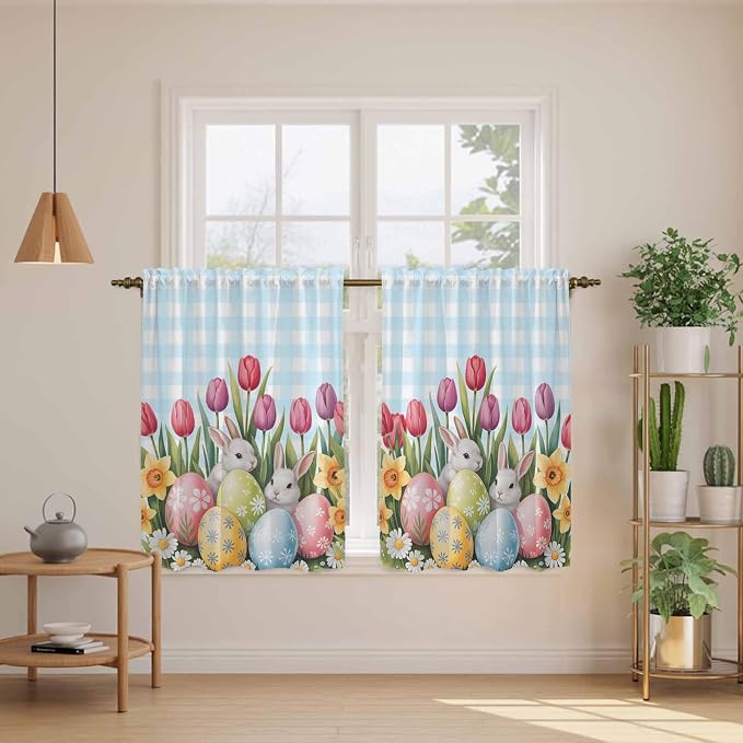 Easter Kitchen Curtains 54 Inch Long 2 Panel Set, Rod Pocket Window Curtains - Image 3