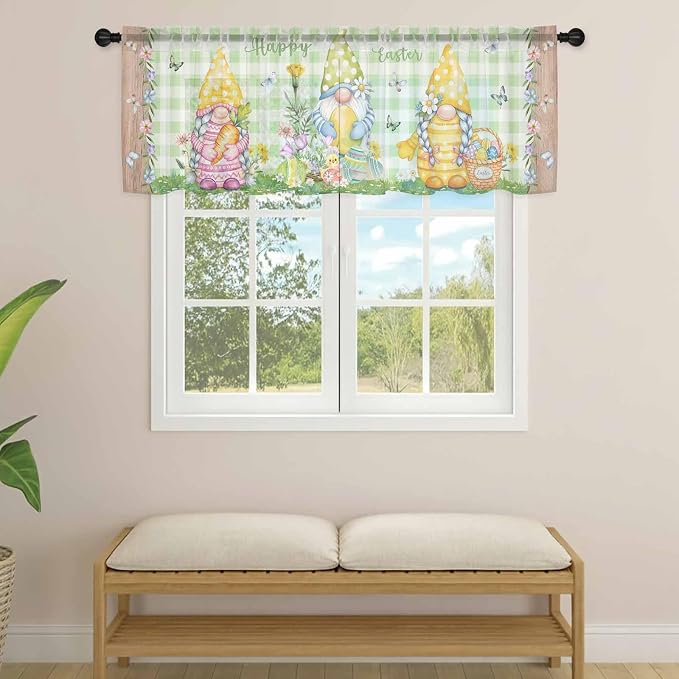 Easter Sheer Valances for Windows 54"x18", Light Filtering Kitchen Curtains - Image 4