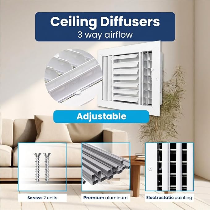 10x8 Aluminum 3-Way Air Vent Cover Wall or Ceiling Register – Quiet HVAC Vent - Image 4