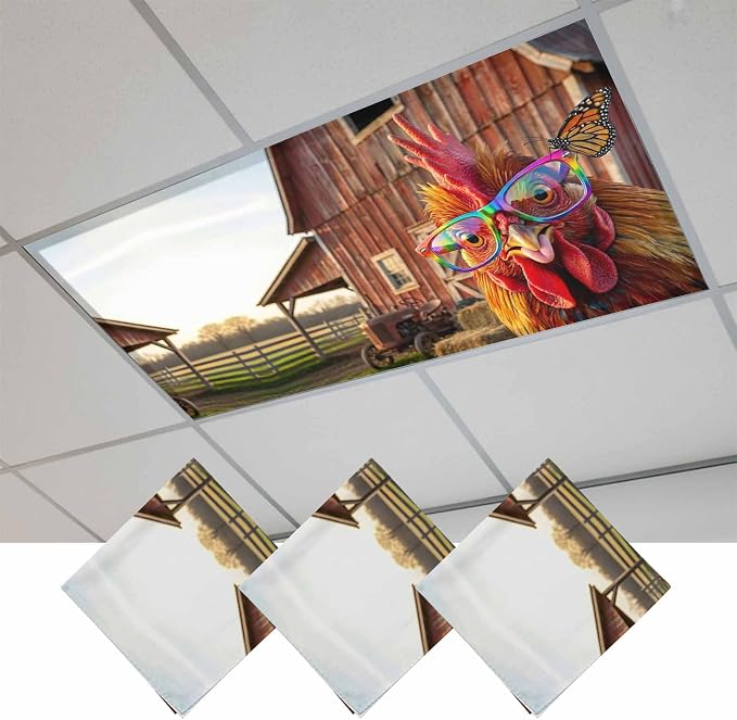 2x4 ft Fluorescent Light Cover for Ceiling Farm Funny Chicken Magnetic Light by Unknown