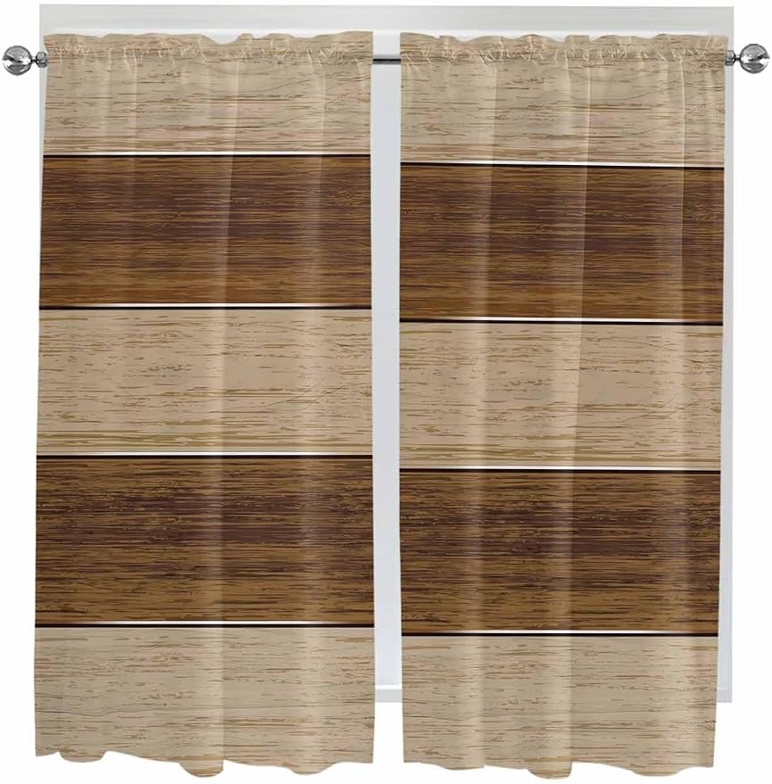 Retro Country Brown Wooden Board Window Valance Curtains, Farmhouse Gradient - Image 5