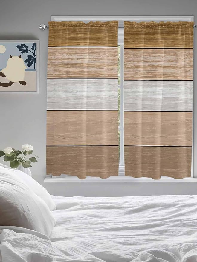 Retro Farm Wood Board Window Valance Curtains, 2 Panel - Image 5