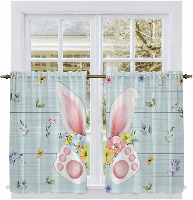 Easter Kitchen Curtains 45 Inch Long 2 Panel Set, Rod Pocket Window Treatment - Image 2