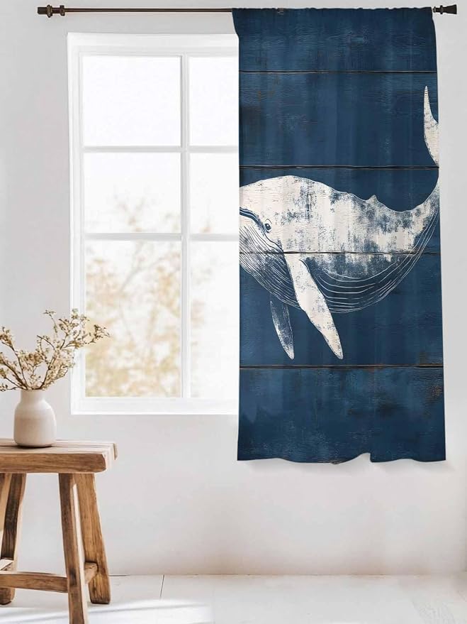 Sheer Curtains 72 Inches Long, Summer Whale Semi Sheer Curtains Light Filtering - Image 3
