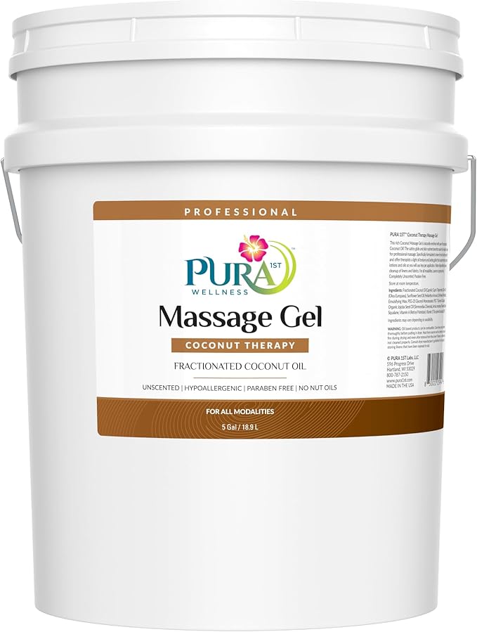 Coconut Therapy 5 Gallon Massage Gel, Deep Tissue Infused Formula for Physical Recovery, Wellness Emollient for Bodywork, Unscented Glide for Softness, Skin Hydrating, Moisturizing