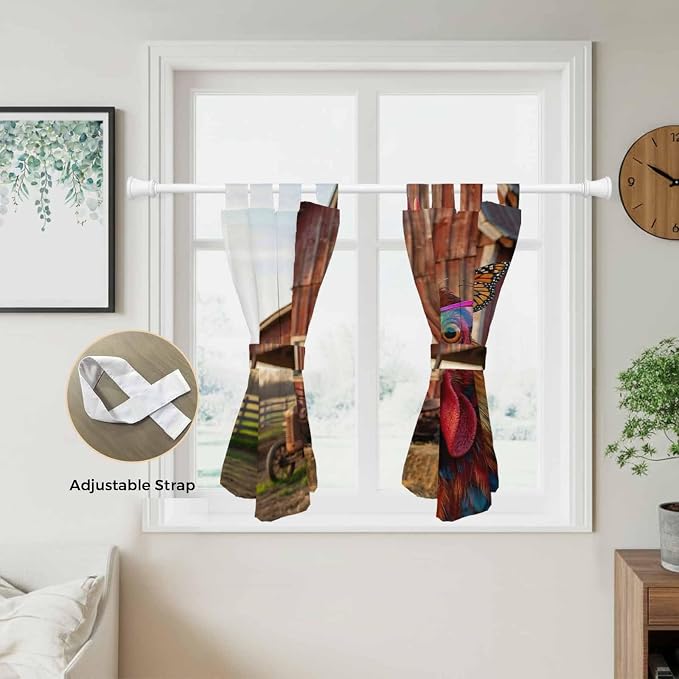 Farm Rooster Bedroom Curtains 63 Inch Length, Window Curtains Tab Top, - Image 5