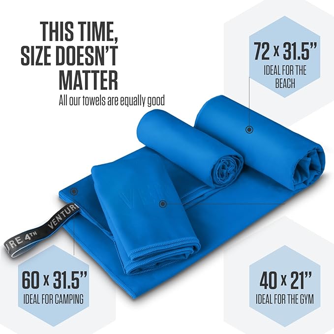 VENTURE 4TH Quick Dry Towel. Microfiber Travel Towel Ideal for Camping, Hiking, Backpacking, Gym. Lightweight & Fast Drying Travel Towels for Body. Compact & Easy to Pack - Blue Medium