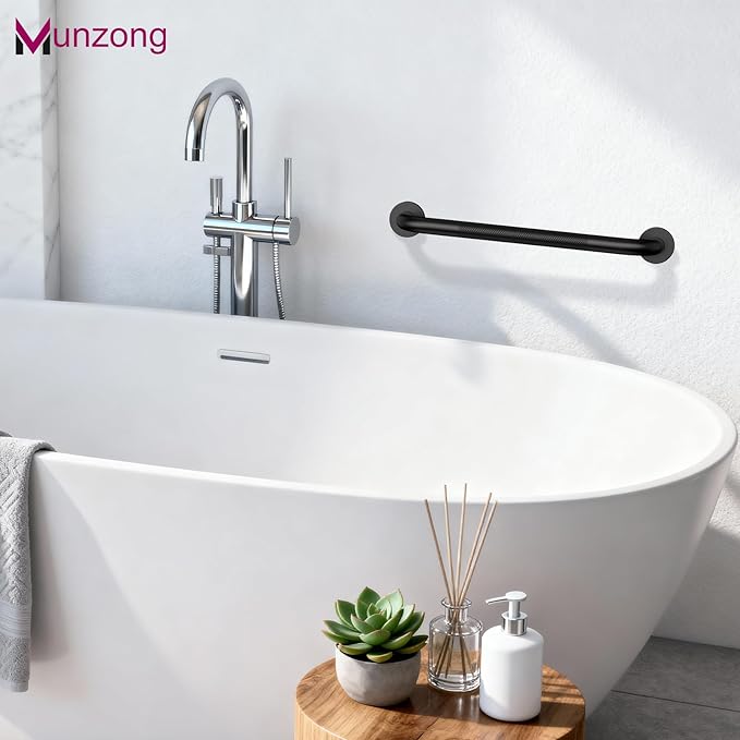 16 Inch Anti Slip Grab Bar for Shower, 2 Pack Munzong Oil Rubbed Black Bathroom Grab Bar, Knurled Handicap Balance Bar,Safety Hand Rail Support Elderly Senior