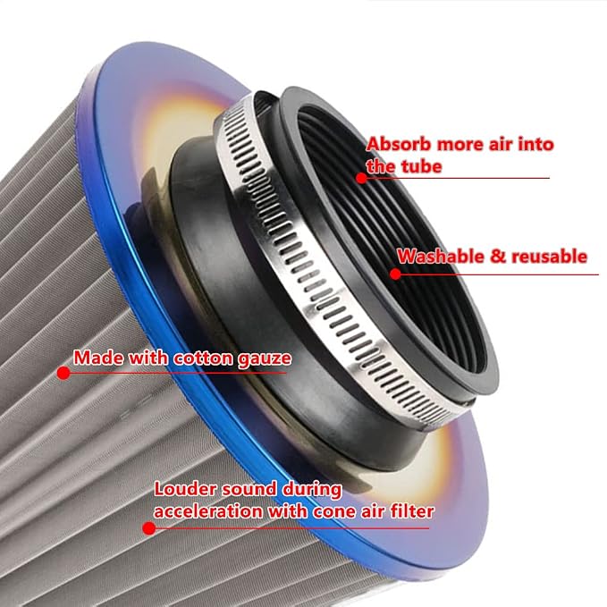 Cold Air Intake Filter, High Performance, Washable Filter, Clamp-On Replacement - Image 4