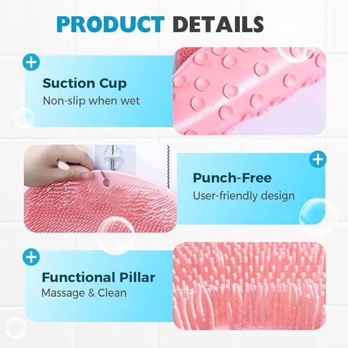 Silicone Shower Foot Scrubber Mat, 2025 Upgrade Shower Mat Slip Suction Cups Foot Scrubber for Men and Women (1 * Pink)