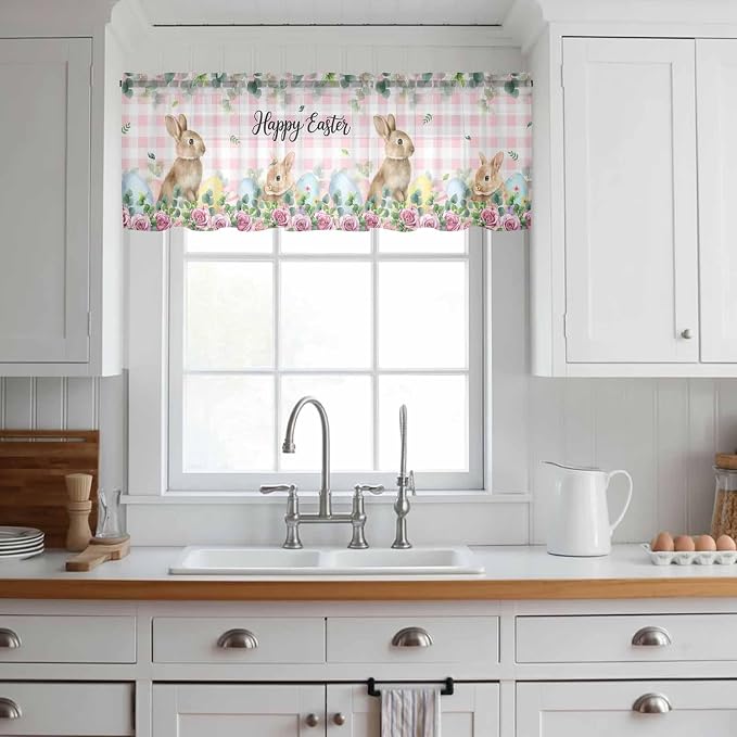Easter Sheer Valances for Windows 42"x18", Light Filtering Kitchen Curtains - Image 3