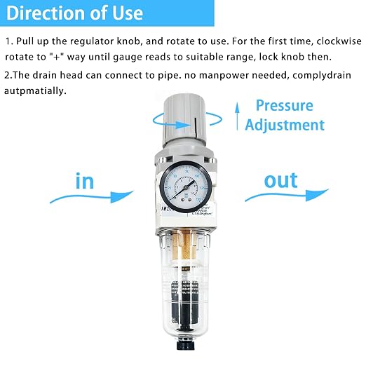 XingNEeng 1/4" NPT Compressed Air Filter Regulator Combo Piggyback, Water/Oil - Image 4