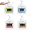 Segbeauty 10.1oz Foam Hand Soap Dispenser, 4pcs 300ml Square Liquid Soap Dispenser White Foaming Pump Bottles for Kitchen Dish Cleaning, Plastic Body Soap Shampoo Shower Bath Foamer Bottle with Labels