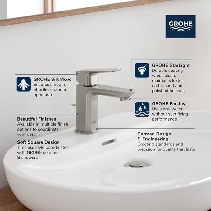 Grohe 1018980000 Cubeo Single Hole Single Handle S-Size Bathroom Faucet, 1.2 GPM, Starlight Chrome